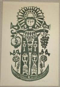 Diskay Lenke: [Újévi üdvözlet, nőalak madarakkal