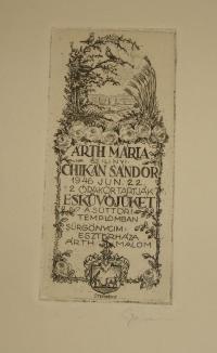 Sterbenz Károly: Árth Mária és ilinyi Chikán Sándor 1946jun. 22. 12 órakor tartják esküvőjüket